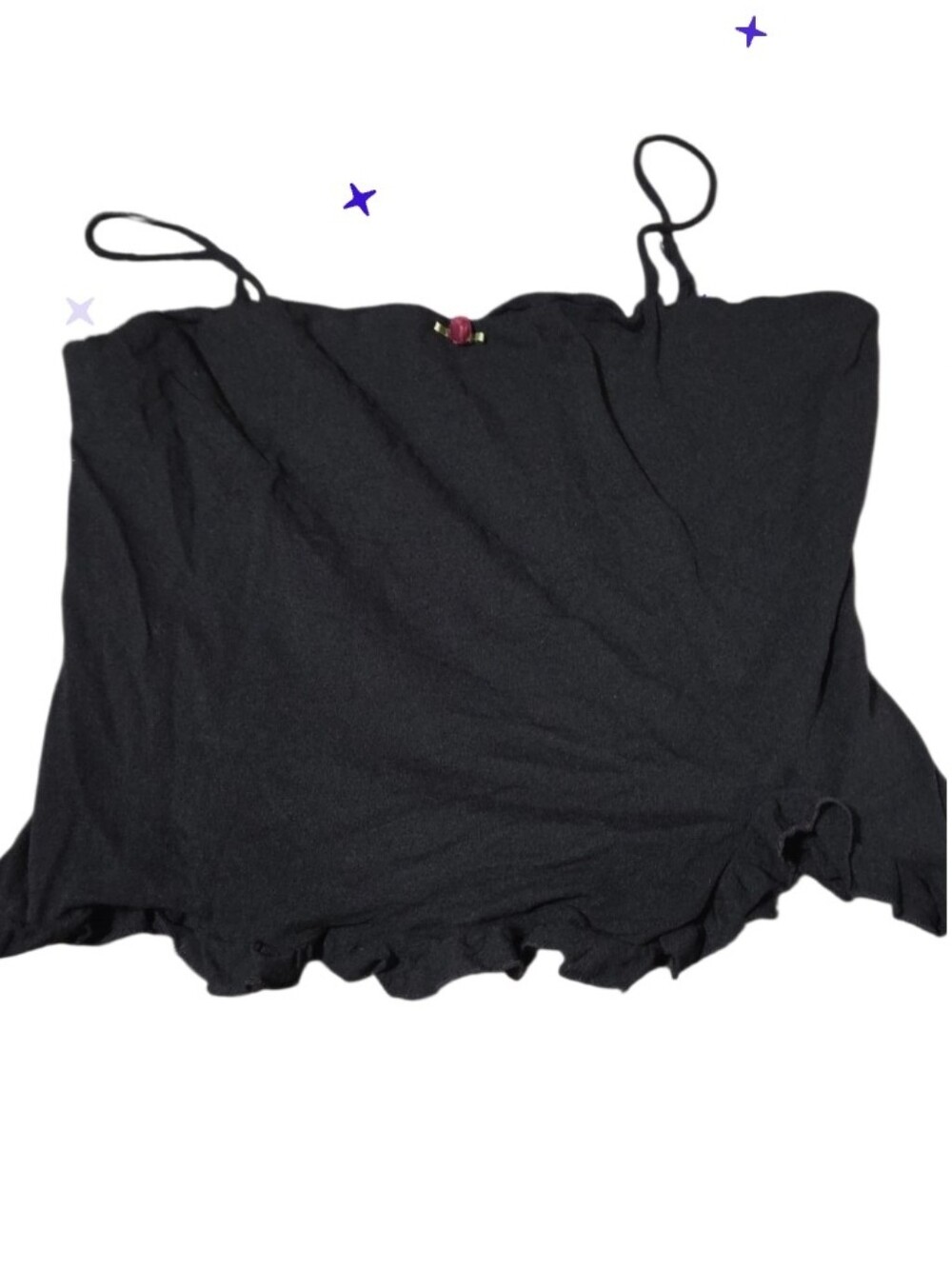 Made In U.S.A Jr Lg Black Ruffle Hem Spaghetti Strap Women’s Cami